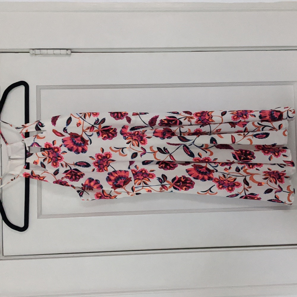 Hot pink and cream floral mini dress